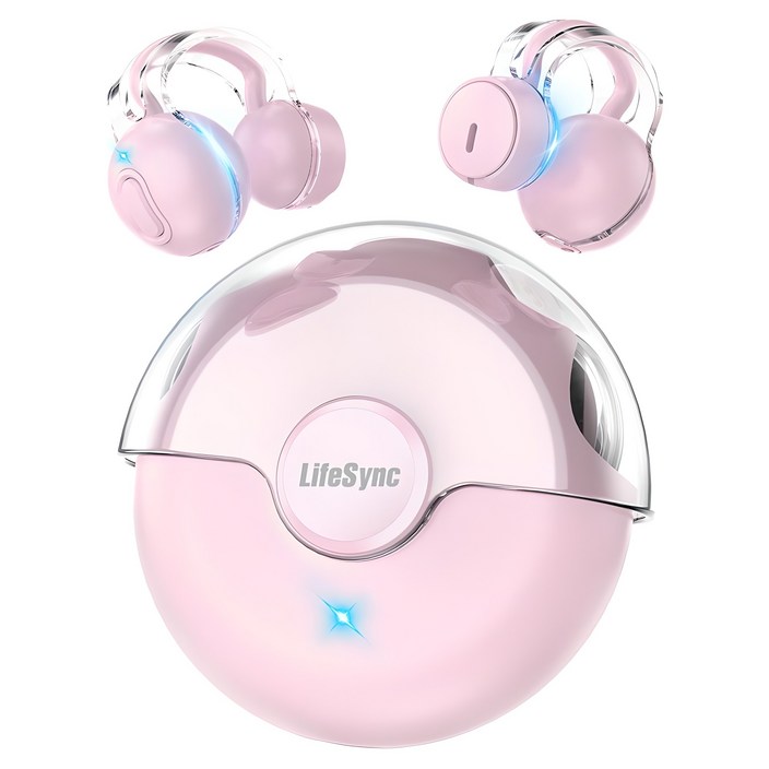 LifeSync 블루투스 이어폰 무선 방수 오픈 귀걸이형 고음질 블루투스 헤드폰 자동페어링, 핑크, H08
