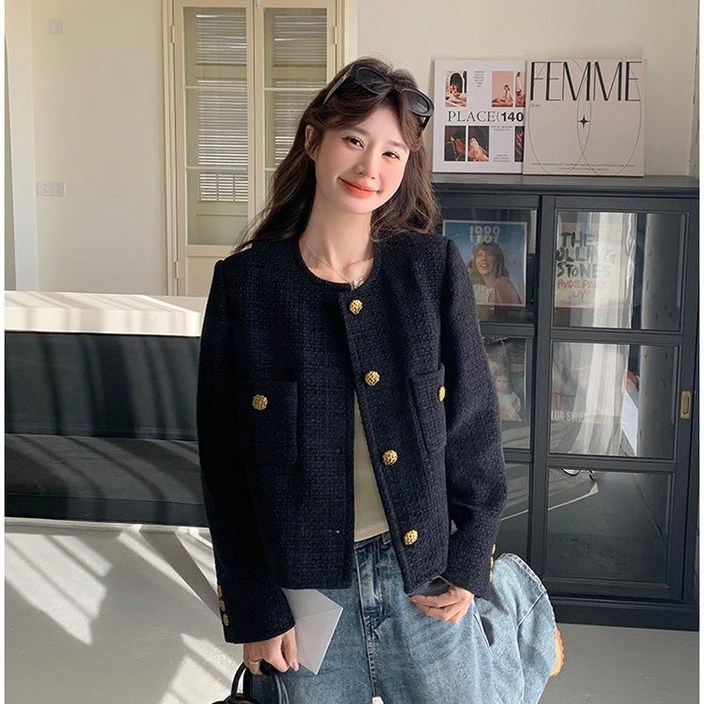 ANYOU 명품룩 숏 트위드 자켓 - 데일리 아우터 여성 가디건