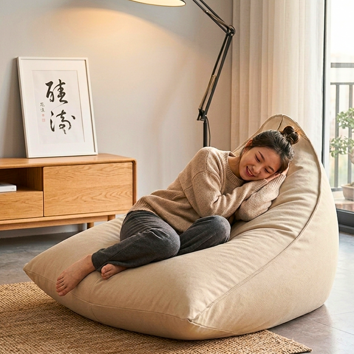 은드 패브릭 대형 빈백 편안한 1인 쇼파, 베이지