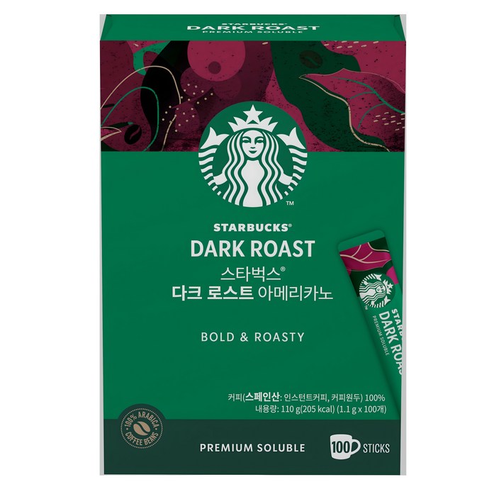 스타벅스 다크 로스트 아메리카노 스틱 원두커피믹스, 1.1g, 100개입, 1개 스타벅스 다크 로스트 아메리카노 스틱 원두커피믹스, 1.1g, 100개입, 1개