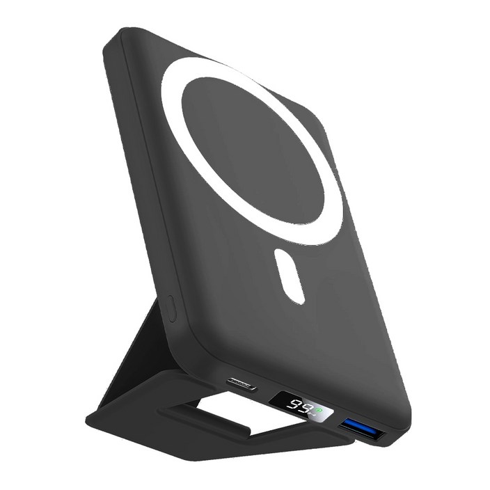 AOGUERBE 맥세이프 10000mAh 무선 보조배터리 22.5W PD 고속 충전 스탠드, 블랙, KTD009