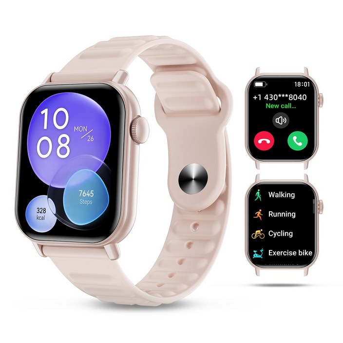 통화 기능이 있는 블루투스 스마트워치, 1.83인치 HD 디스플레이, 한국어 버전, 배터리 수명 7일., Pink, 4.6cm, 블루투스