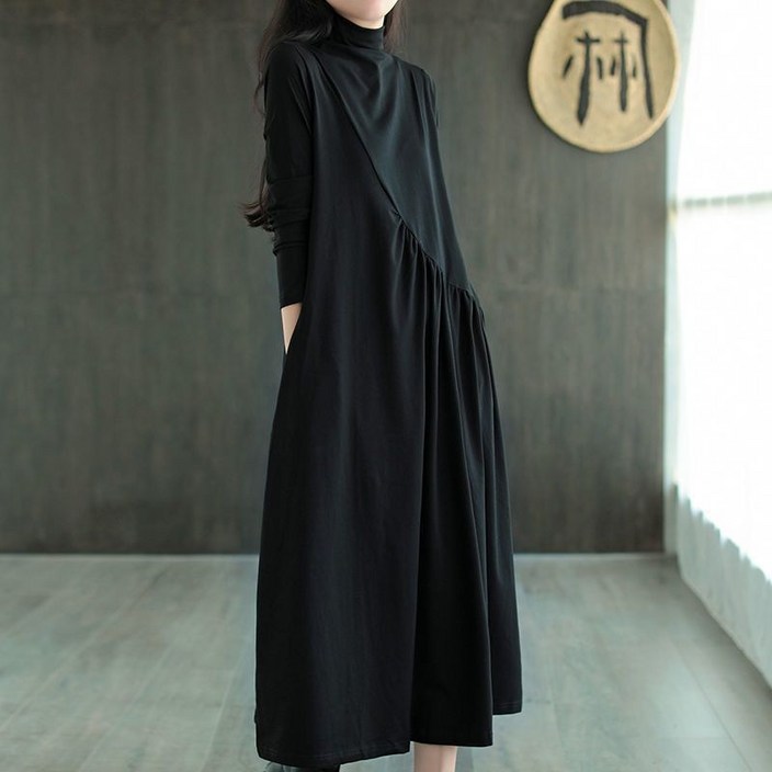 샤이닝포인츠 여성 가을 원피스 면 원피스 롱원피스