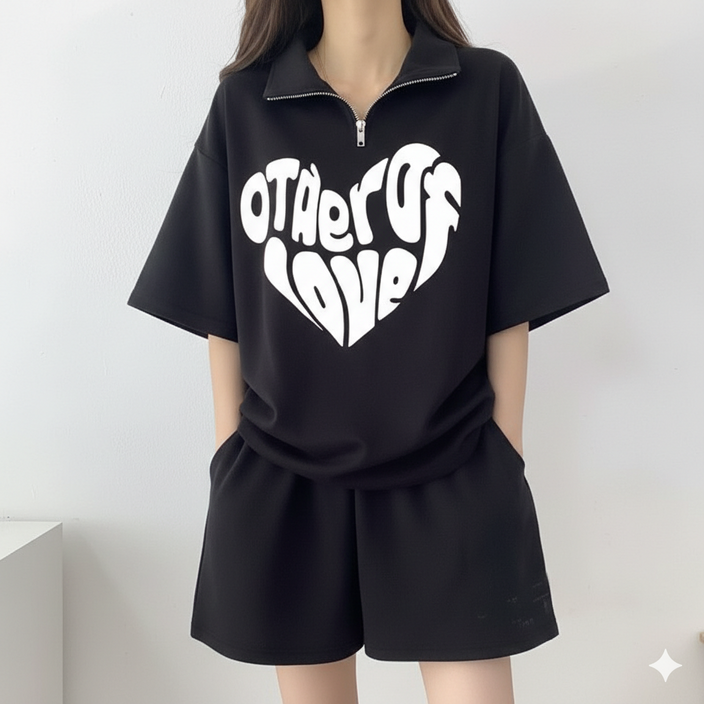 ARIND 여성 트레이닝세트 반팔반바지 캐주얼 상하세트 하트