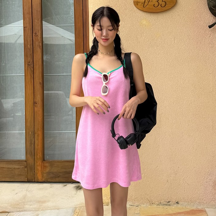 [비치팜]아이비 테리 미니 원피스 타올 비치 커버업