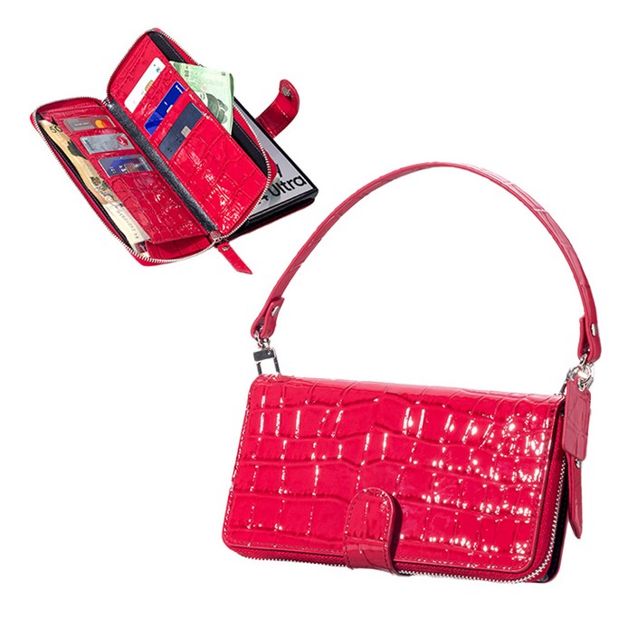 BonAtti HERES 천연소가죽 악어 지퍼 지갑 갤럭시 Z폴드 7 6 5 4 케이스+핸드스트랩