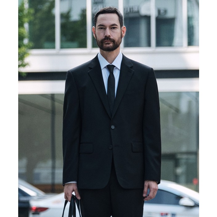 [에스티코] 남성 울혼방 사방스판 수트세트 클래식핏 블랙