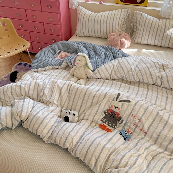 Paissu파이수 겨울 극세사 따뜻한 타월 자수 이불