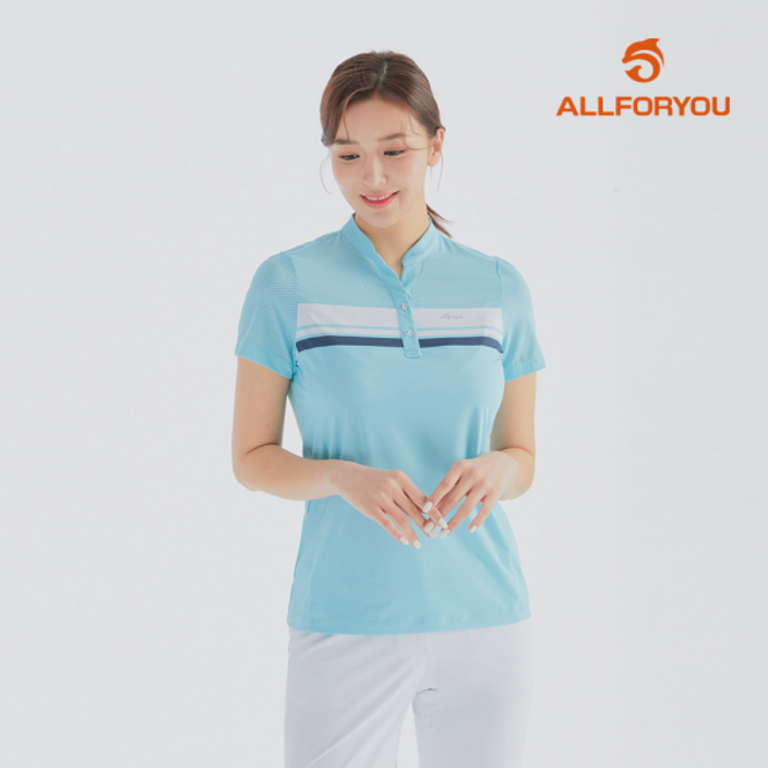 올포유 여름 여성 배색 포인트 넥변형 반팔 티셔츠 AWTHL4281830