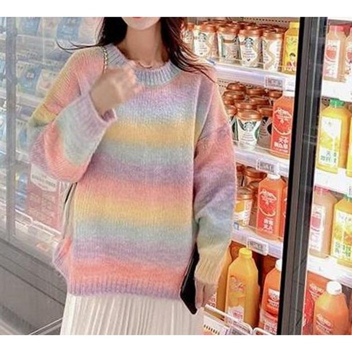 레인보우 풀오버 루즈핏 스웨터