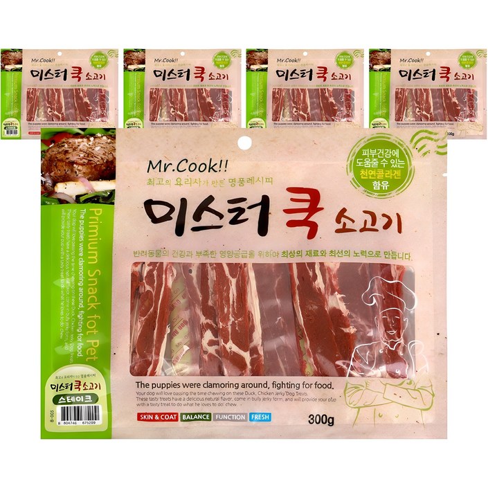 미스터쿡 강아지 스테이크 건조간식, 소고기, 300g, 5개