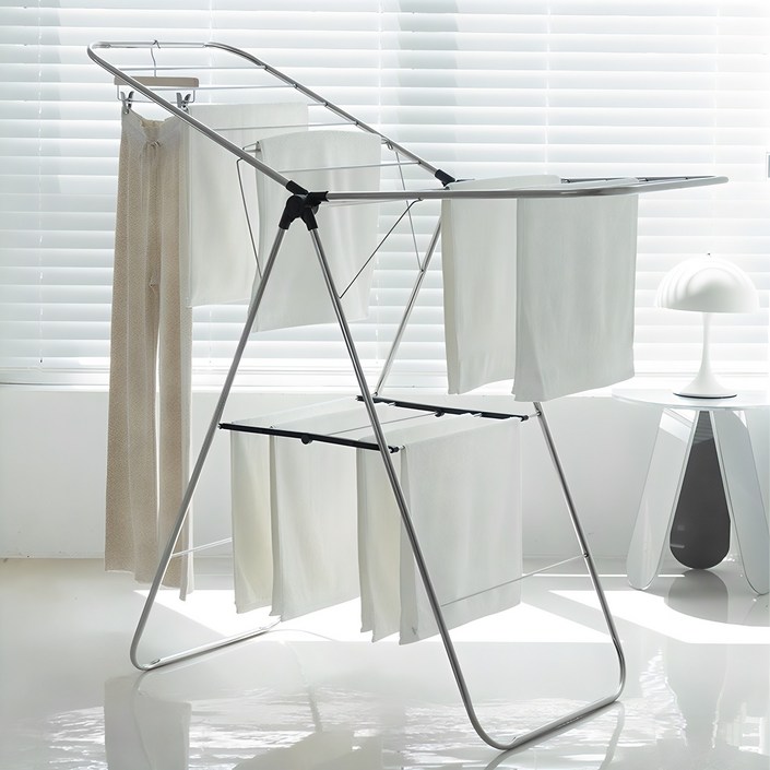 흥화신바람 국내산 접이식 튼튼 빨래건조대, 블랙