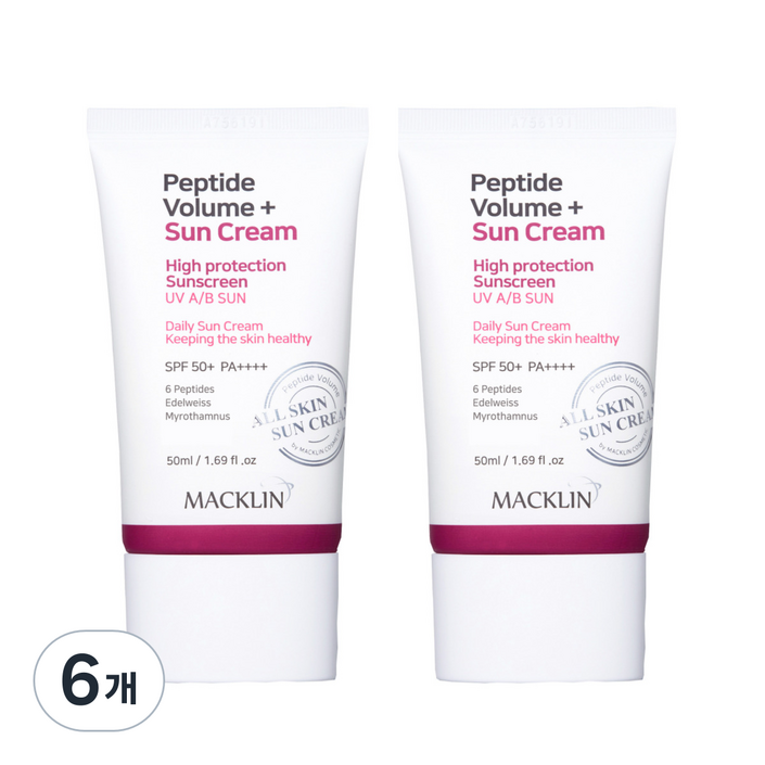 맥클린코스메틱 펩타이드 볼륨 선크림 SPF50+ PA++++, 6개, 50ml
