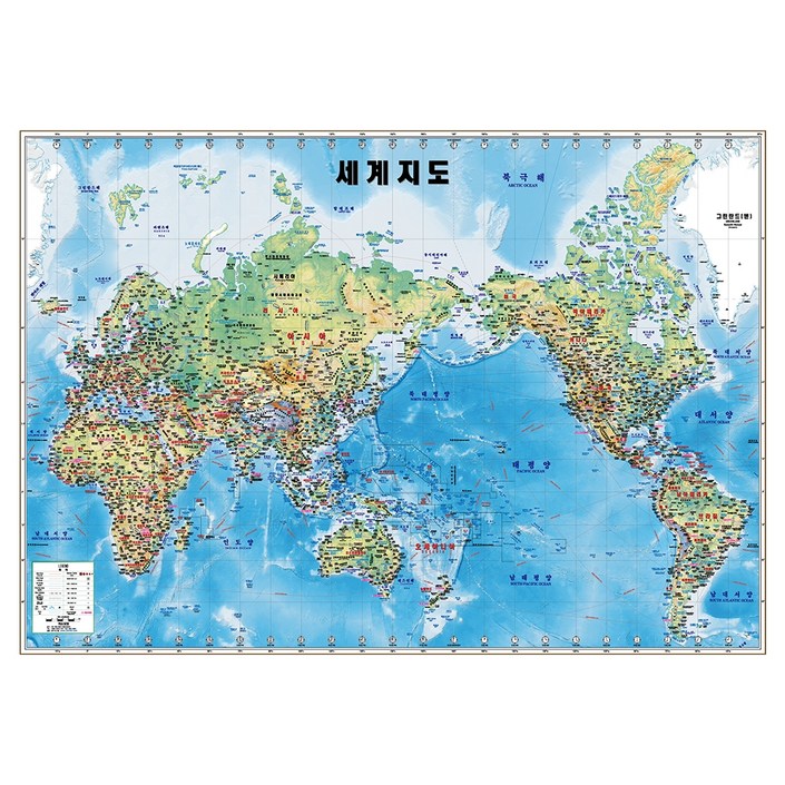 지도닷컴 세계지도 지세 지리 지도 코팅형 110 x 78 cm  대한민국 전도