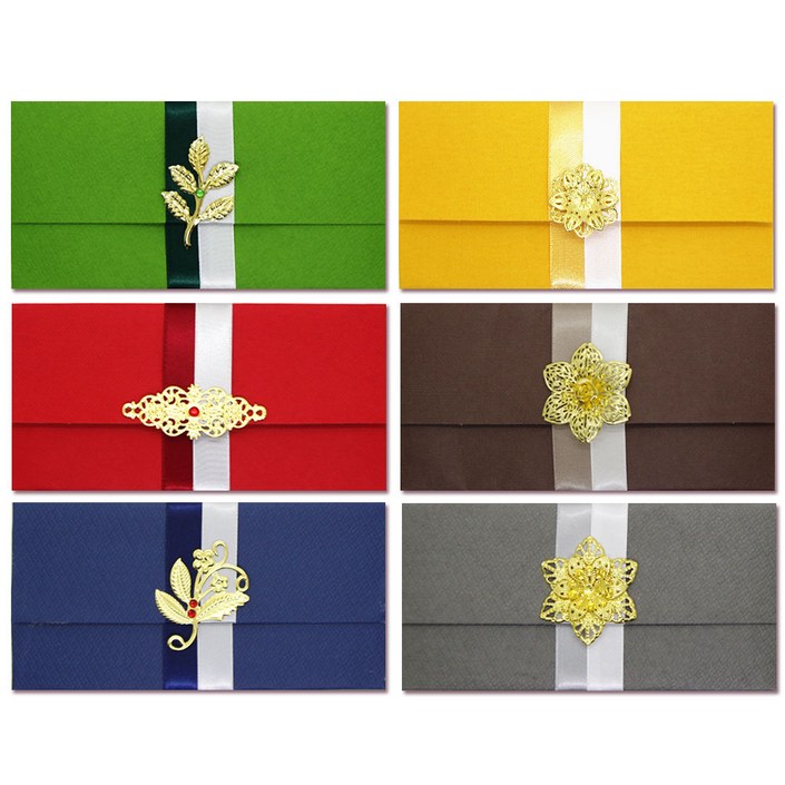 S4 입체금속부속 용돈봉투 6종, 녹색, 회색, 파랑, 노랑, 빨강, 갈색, 1세트