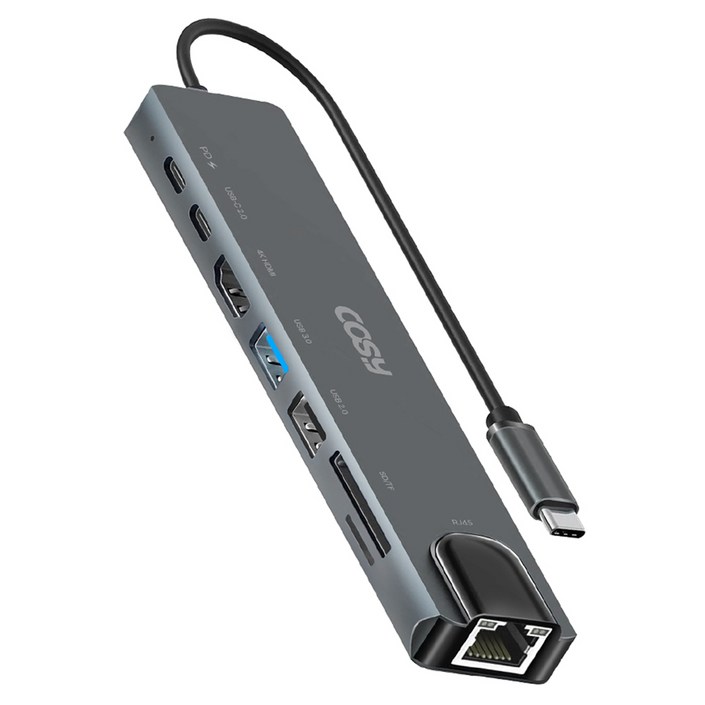 코시 8포트 C타입 이더넷 멀티 USB허브 PD  USB3.0  USB A  C타입 USB2.0  LAN  4K HDMI  SD  TF