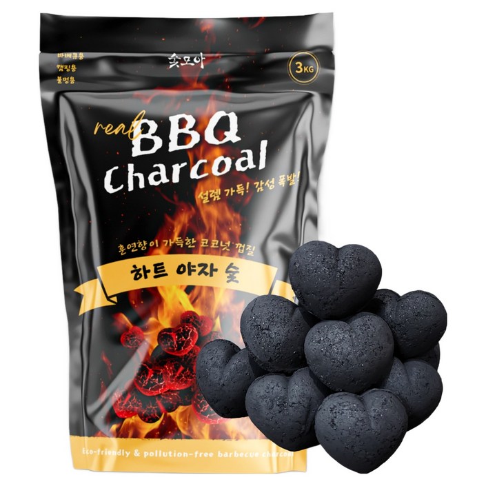 숯모아 감성 가득 하트 야자 숯, 3kg, 1개