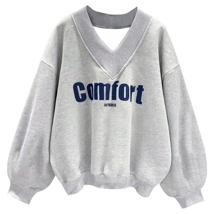 엘쏘 여성용 기모 V넥 루즈핏 맨투맨