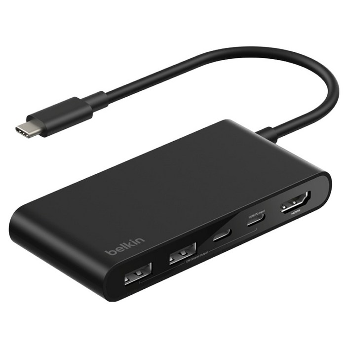 벨킨 connect USB C 5 in 1 5Gbps 4K 60Hz HDMI 100W PD 듀얼 포트 허브 AVC022fqBK, AVC022fqBK, 1개, 블랙