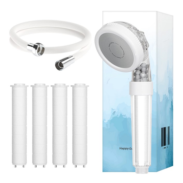 해피달링 3WAY 필터 샤워기필터 4개리플랜 샤워호스2m 세트, 1개, 화이트