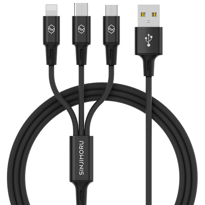 신지모루 트리플 3in1 멀티 충전 케이블 1.7m, 블랙, 1개, 1.7m