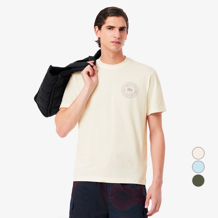 라코스테 남성용 통기성 원형 스몰 그래픽 반팔 면 티셔츠 TH0125-55G