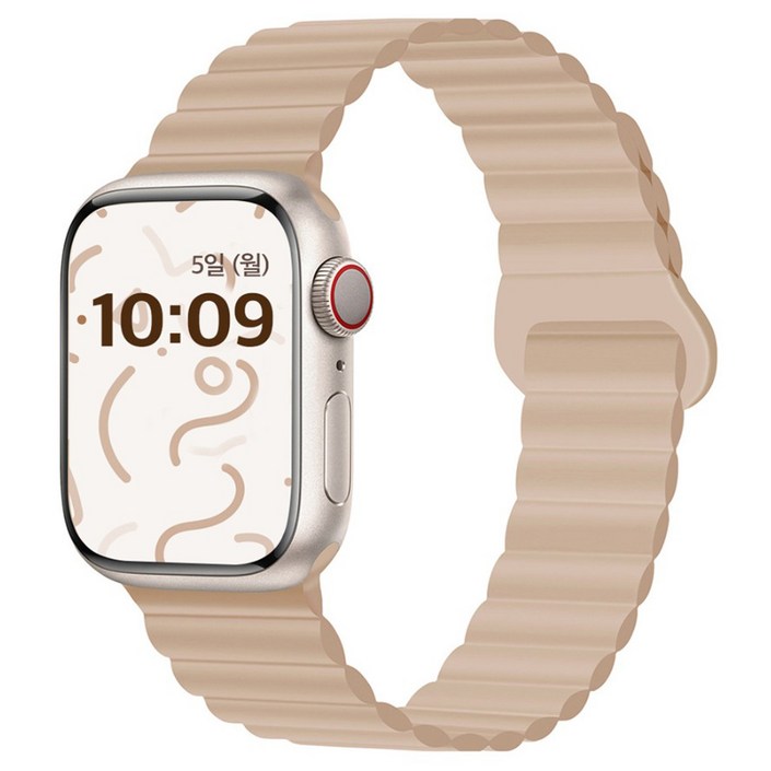 디지지 애플워치 실리콘 링크 마그네틱 스트랩 42  44  45  46  49mm, 크림샌드, 1개