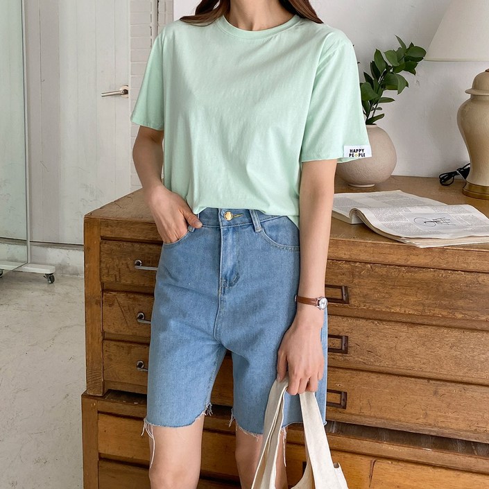 린다샵 여성용 통기성 패치스 라운드넥 소매 해피 패치 반팔 티셔츠 cpt14618k42