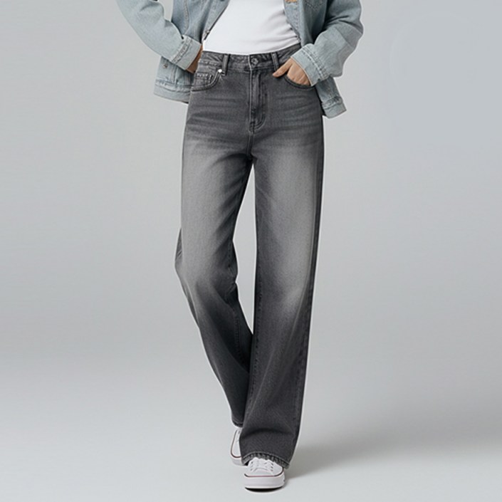 레몬소울 여성용 롱기본숏 기장 히든밴딩 와이드 데님 팬츠