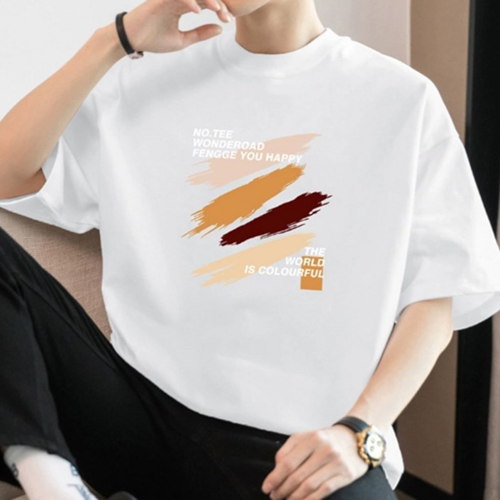제이티엘 남성용 컬러풀 페인팅 라운드넥 반팔 티셔츠 제이티엘 남성용 컬러풀 페인팅 라운드넥 반팔 티셔츠