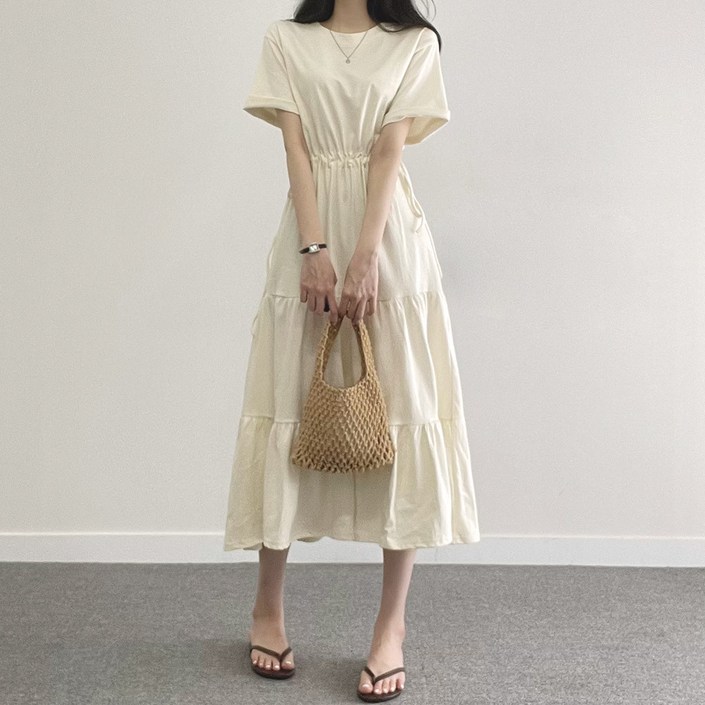 위드후이린 여성용 통기성 캉캉 반팔 롱 원피스