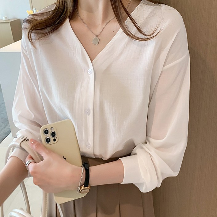 여성용 치리마오 브이넥 셔츠 101 CH2316715