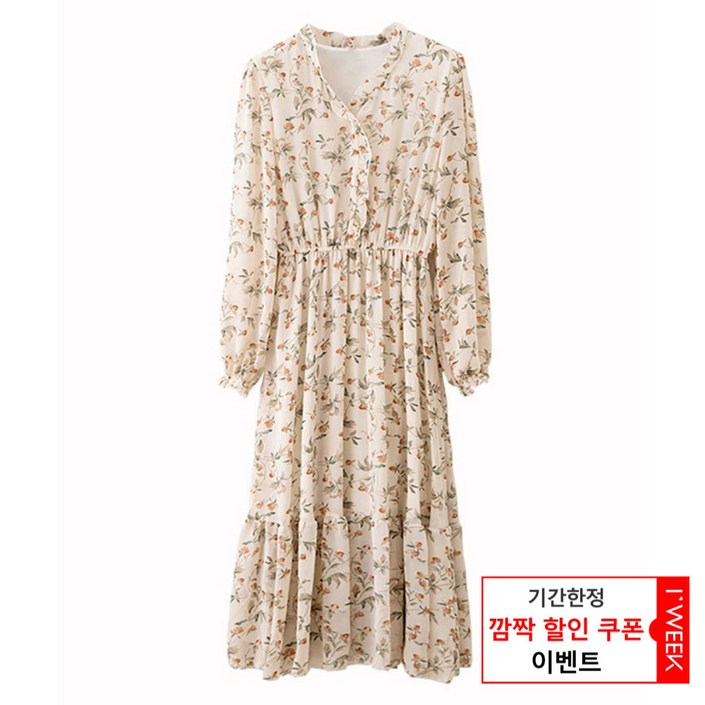 아이위크 24년 봄 가을 신상 쉬폰 원피스 상큼한 플라워 빈티지