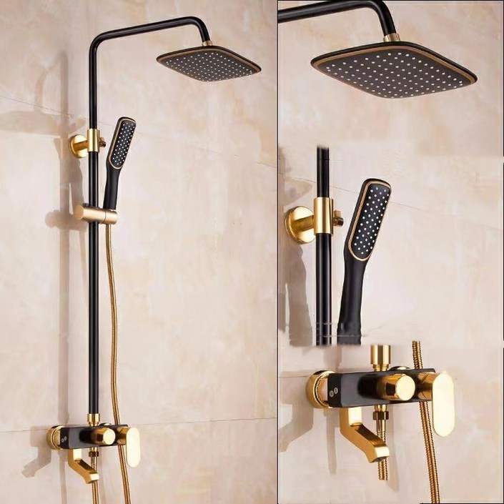해바라기 샤워기 세트 알루미늄 수전세트 가정용 욕실 무타공 샤워기, 블랙골드, 1개