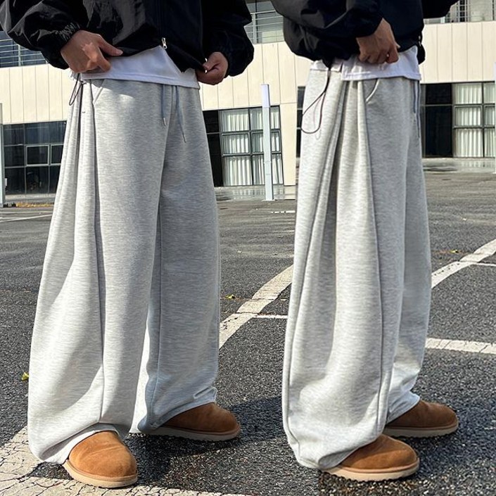 11두장묶음기모쭈리 남녀공용 옆트임 사이드 핀턱 커브드 숏기장 롱기장 벌룬 와이드 트레이닝 팬츠 3color 6358