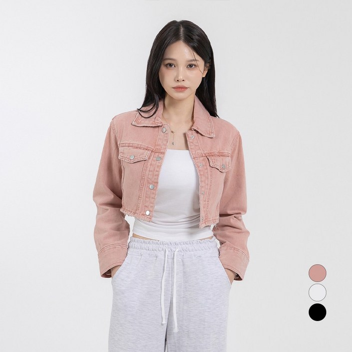 라라콩 여성용 빈티지 워싱 크롭 데님 자켓