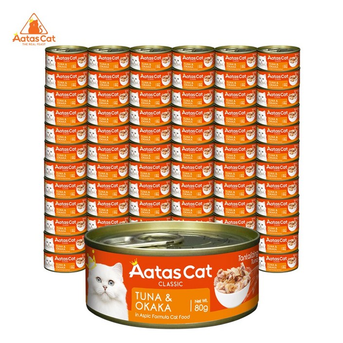 아타스 프리미엄 고양이 습식 주식캔, 참치  오카카 혼합맛, 80g, 72개