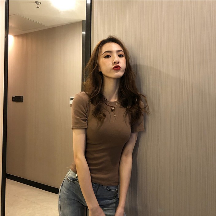 Ogfaour 여성 여름 슬림 순면 반팔 티셔츠