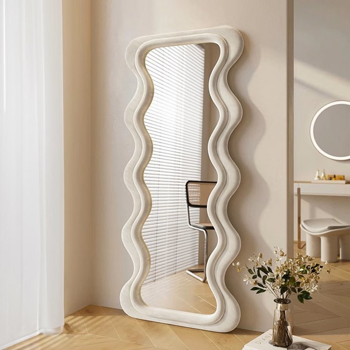 로얄다이아 웨이브전신거울 엑스라지 특대사 인테리어 스탠드거울 스웨이드거울 벨벳거울 전신거울 물결거울 6colors, 웨이브거울 엑스라지  크림