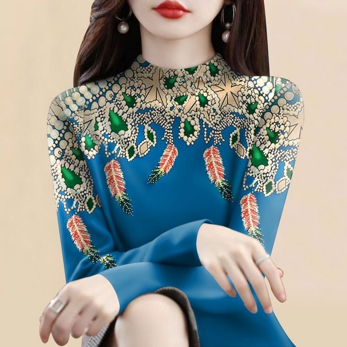 유니픽 여성 가을겨울 양면 덕섬 고목 긴팔티 입체 꽃무늬 슬림핏ddn