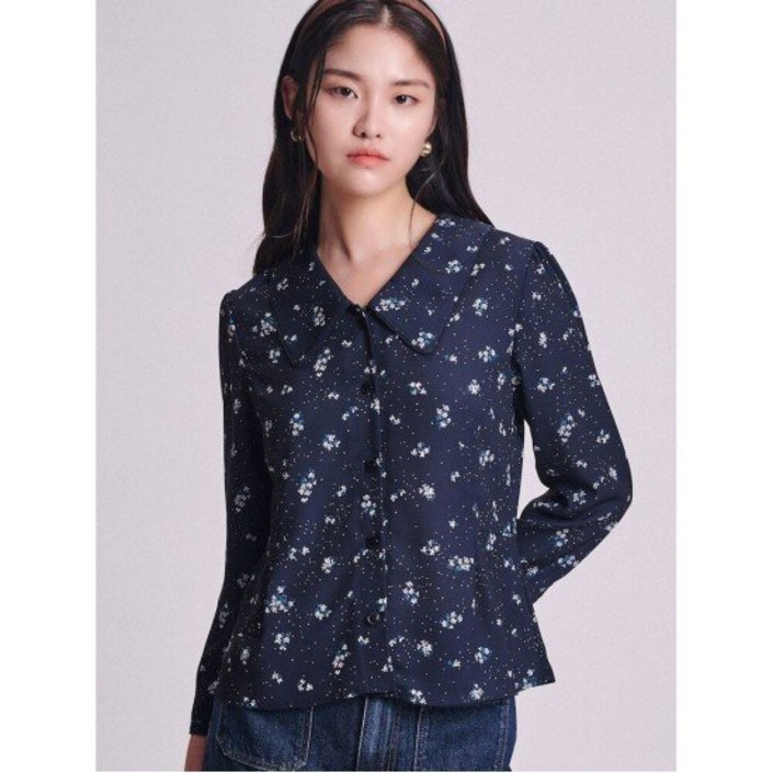 매장정품 빈폴 BEANPOLE LADIES B. my 플라워 패턴 빅 칼라 셔링 블라우스 네이비 BF4864N12R BF4864N12R 209972
