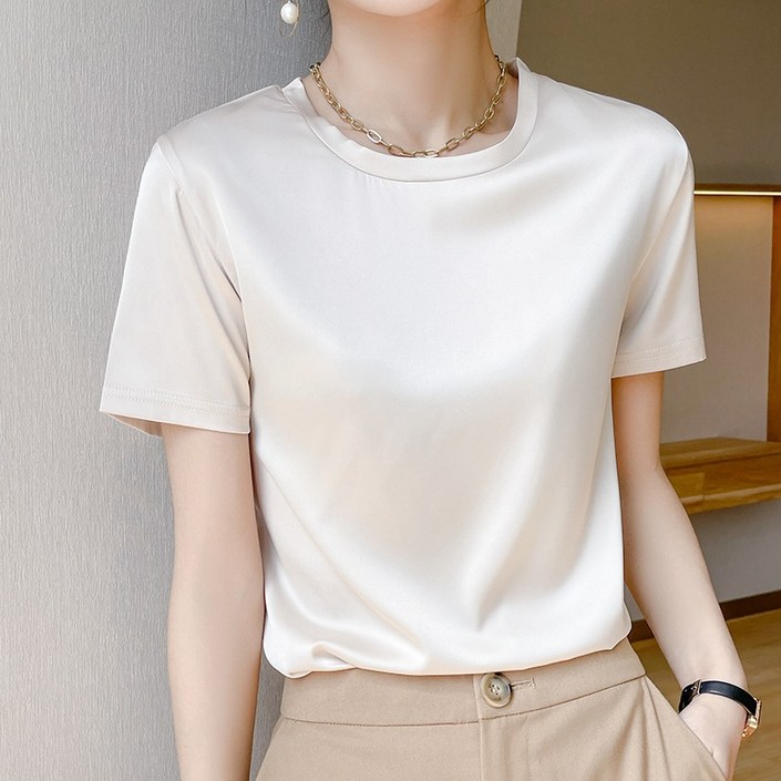 아이엠몽 여성 세틴 라운드넥 티셔츠