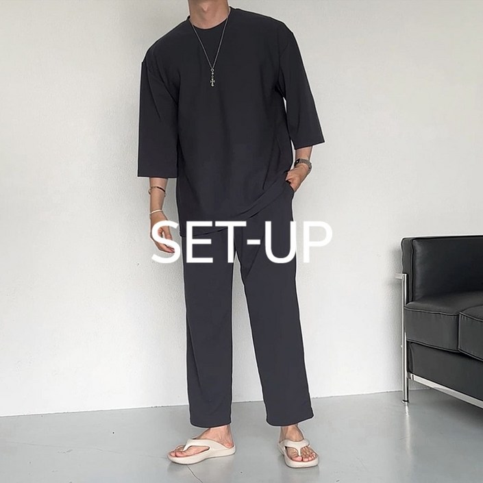 치트키 버블리 링클프리 스판 7부 티셔츠  스판 팬츠 셋업