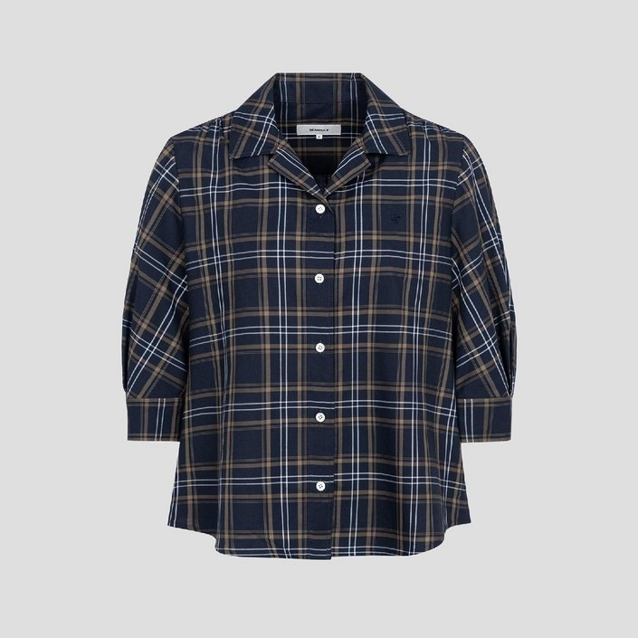 매장정품 빈폴 BEANPOLE 레이디스 체크 7부 볼륨소매 셔츠형 블라우스  네이비 BF5764C51