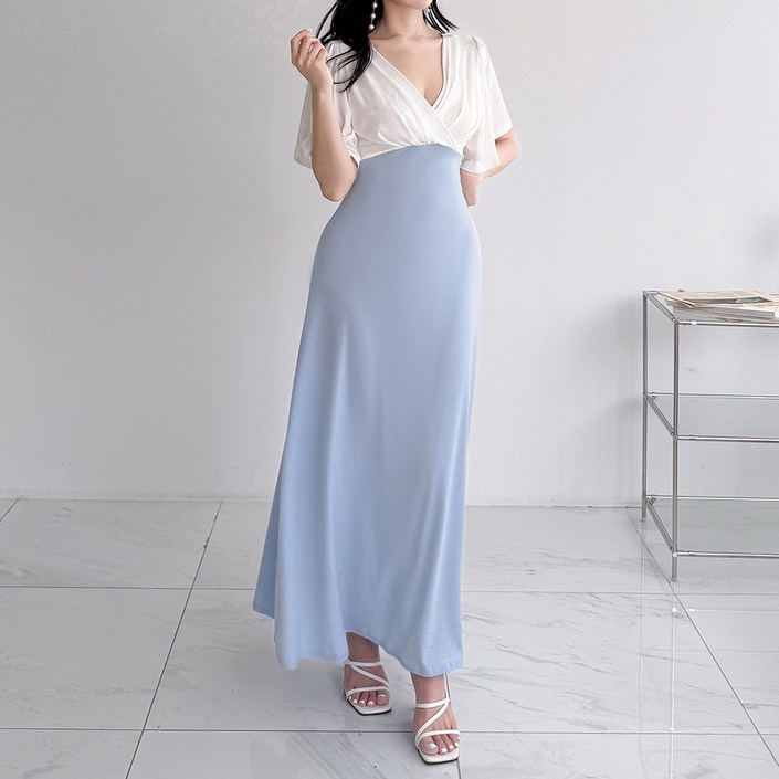 글램디브 폴트반 감각적인 셔링 라인 맥시기장 드레스 AC0416