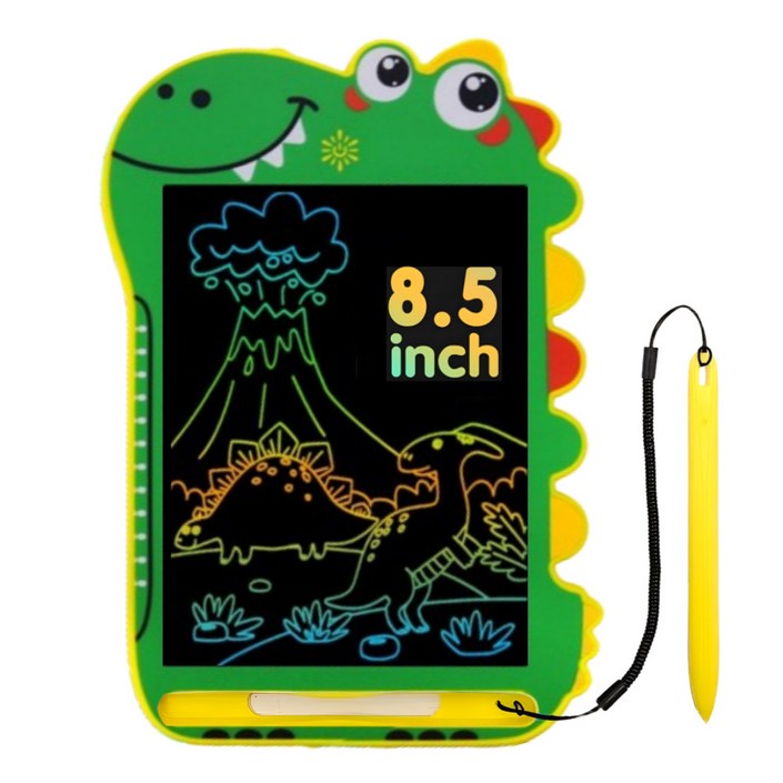 어나더토이 공룡 LCD 컬러 유아 드로잉 패드 8.5인치 22cm 전자칠판 끈드로잉패드 낙서장 펜 분실방지 줄 포함, 그린, 1개
