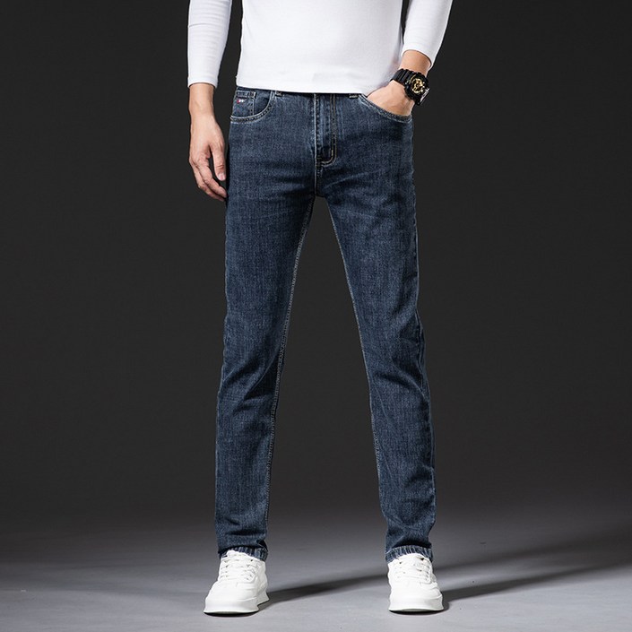 청바지 남성 봄과 가을 새로운 한국 스트레치 느슨한 슬림 작은 스트레이트 팬츠 캐주얼 조커 조수 브랜드 긴 바지