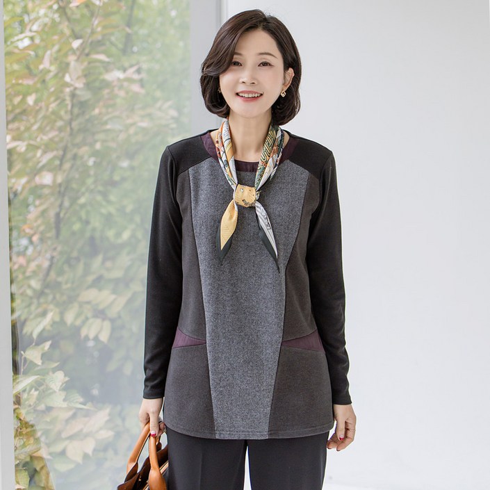 김여사 클립 배색 기모 티셔츠 중년여성의류 엄마옷 50대 여성
