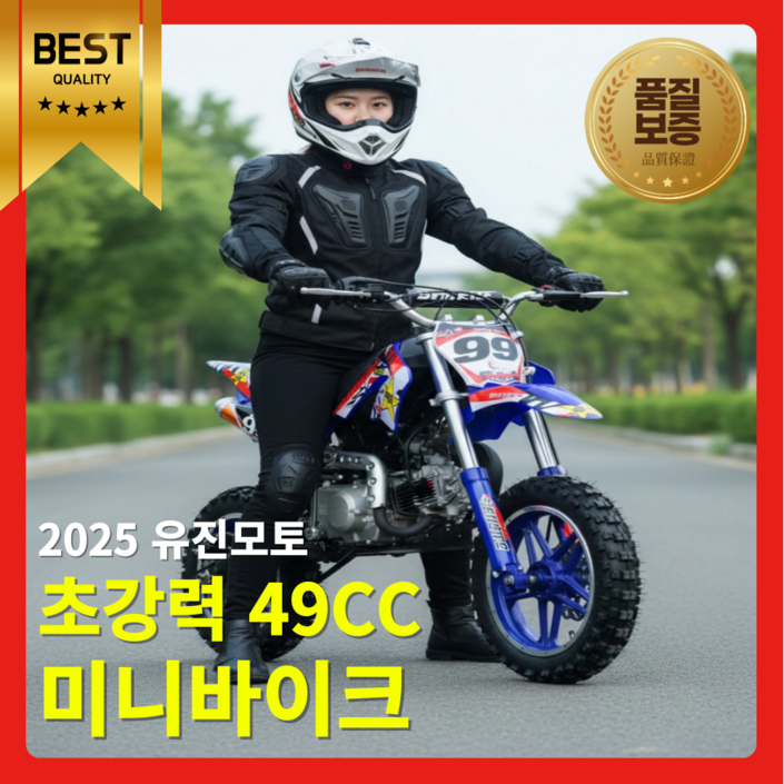 유진모토 초강력 미니 바이크 49CC 포켓 오토바이 산악 레저용 소형 오프로드 2행정 성인, 블루