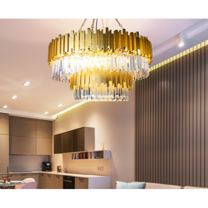 LED 인테리어 주방 거실 카페조명 골드 크리스탈 플라워 32등 펜던트, LED콘램프 8W주광색하얀빛 32개